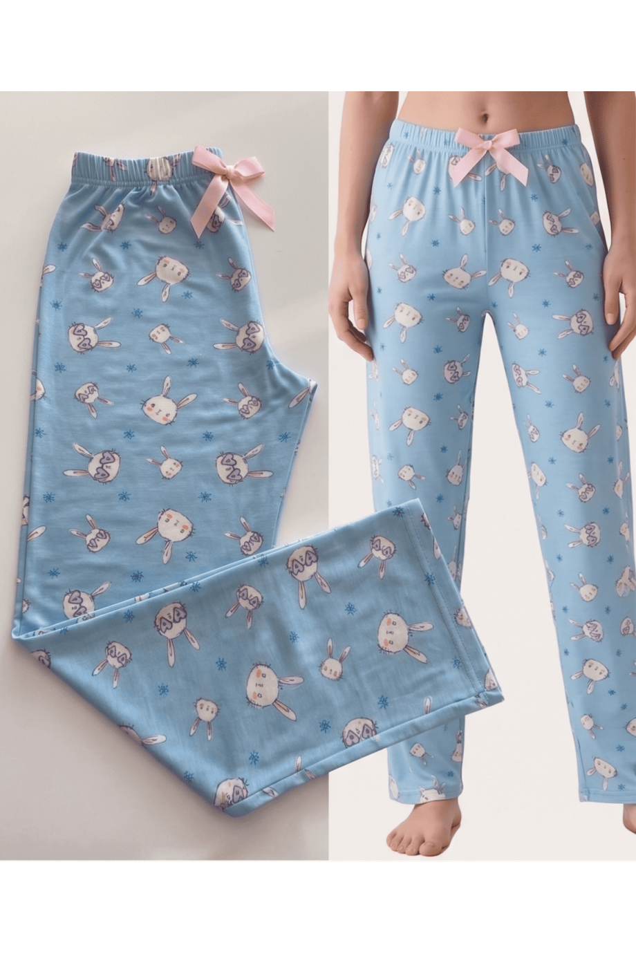 Viskon Mavi Desenli Kadın Pijama Altı Viskon Mavi Desenli Kadın Pijama Altı